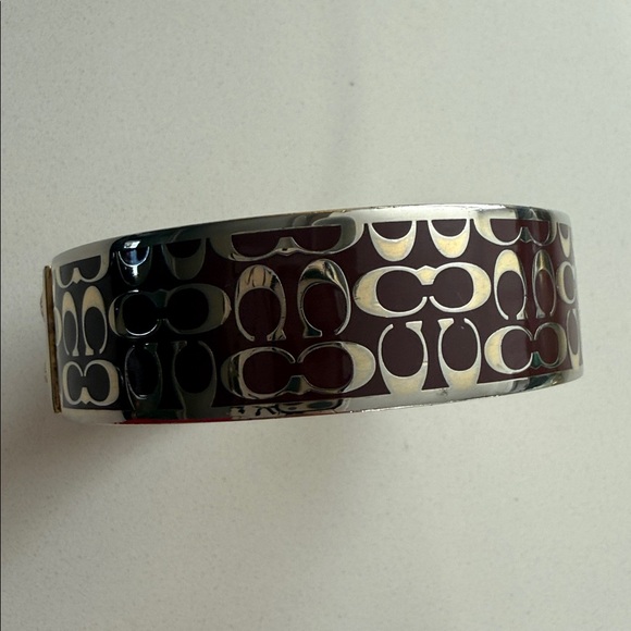 Coach Gold-Tone Burgundy and Cream Signature C Enamel Bangle Bracelet - Picture 4 of 4